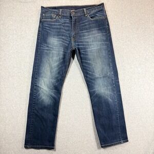 Levis 504 Jeans Mens 36x30 Blue Straight Leg Mid Rise Stretch Dark Wash